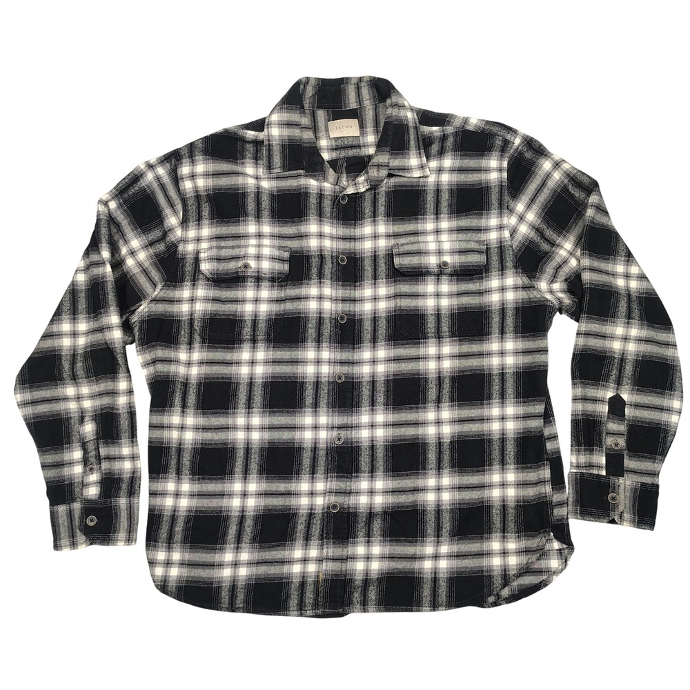 Jachs Flannel Button-Down Mens 2XL Plaid Black White Heritage Long Sleeve Shirt
